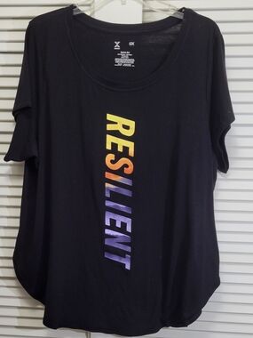 Xersion Quick-Dri Womens 0X Black Scoop Neck Relaxed Short Sleeve Resilient